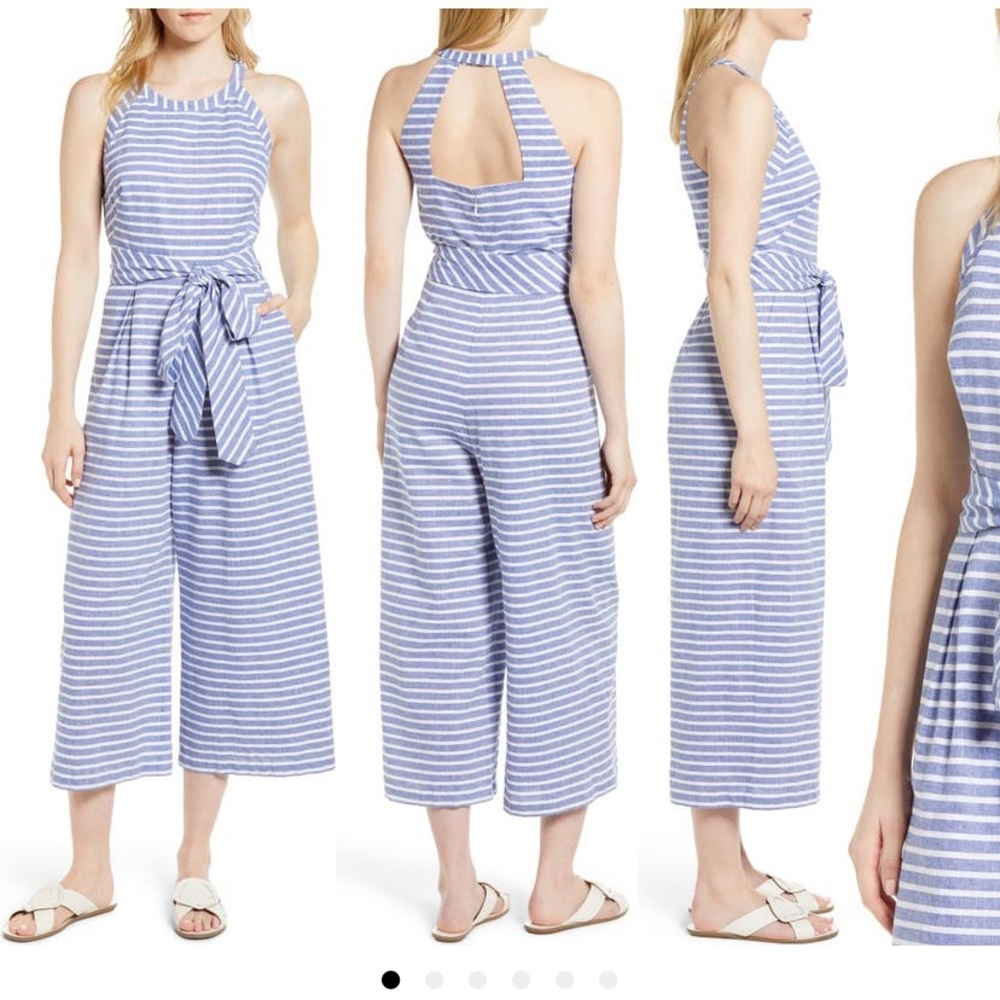Halter neck striped crop jumpsuit